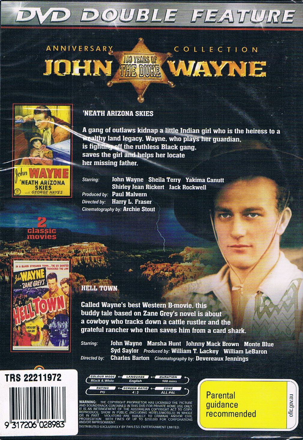 Neath Arizona Skies & Hell Town DVD - John Wayne - Click Image to Close